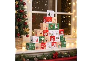 Kesote Kalendarz adwentowy do napełniania, dla dzieci, kalendarz bożonarodzeniowy, pudełka, 24 pudełka, pudełka na prezenty, pudełko kartonowe do majsterkowania, dekoracja dla dziewcząt, chłopców