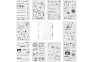 Behiruch Silikonstempel Set, 10 Bögen Stempelset mit Stempelblock 10x10 cm, Stempel Set für Hochzeit Einladung Scrapbooking Journal (10 Stile)