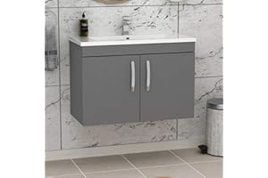 ROYAL BATHROOMS Turin 800mm Wall Mounted Bathroom Furniture Vanity Unit Indigo Grey Gloss 2 Door with Mid Edge Sink Basin