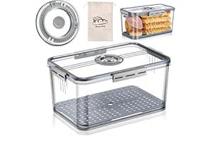 Lambluefly Portapane con Coperchio + Sacchetto Pane con Cordoncino, Porta Pane Ermetica può Registrare il Tempo, utilizzabile per Baguette, Pane Fatto in Casa, Barattolo di Discotti e Cestino Pane