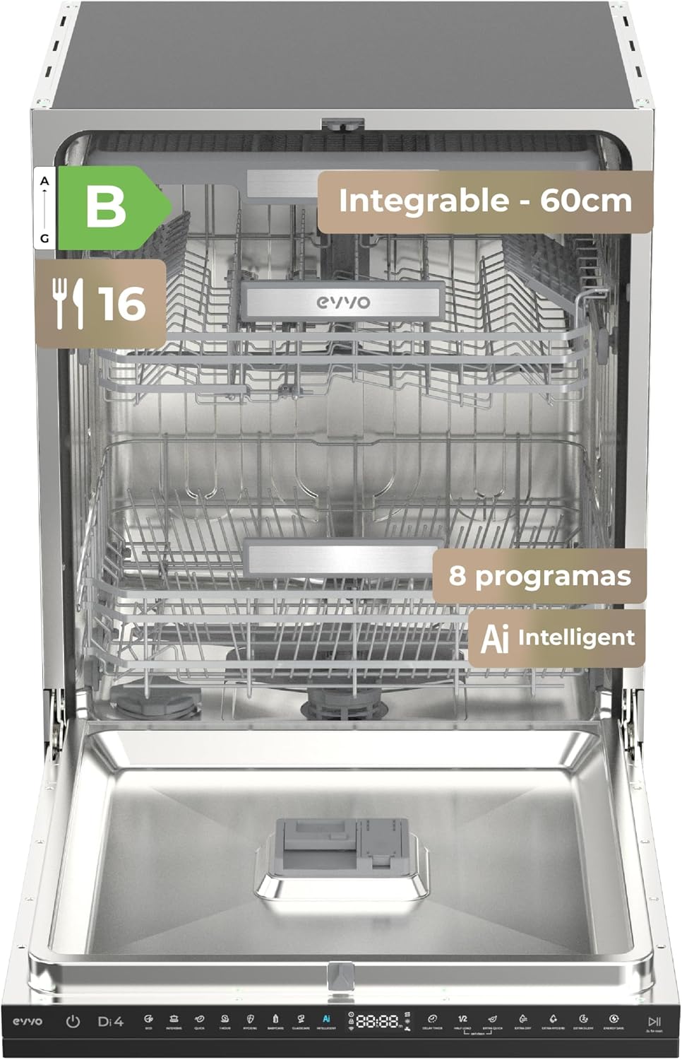 Lavavajillas Integrable 60 cm - 14 Cubiertos, 49 dB, Apertura Automática, Media Carga, 6 Programas, Lavavajillas Integrable 60 cm Panelable para Cocina Moderna (Clase Energética B)
