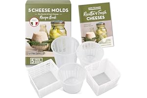 COUNTRY TRADING CO. Easy Cheesemaking Set | 5 Cheese Molds + Cheese Making Book | Made in Italy | Recipes to Make Ricotta, Paneer, Goats Cheese, Quark and More | Professional Cheese Press Basket Mold Set of Strainers