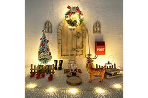 FFZZKJ Wichteltür Set Wichtel Zubehör Weihnachten, 46Pcs Weihnachtswichtel Tür Komplettset mit Licht Weihnachtsdeko Elfentür, Holz Wichtel Tür Deko für Feentür Dänische Weihnachtsdeko für Advent, Weihnachten