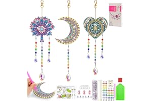 CORPOWER Diamond Painting Windspiel, 5D Bastelset Anhänger Kindergeburtstag Basteln, Doppelseitiger Aufkleber Windspiel Garten Fensterdeko Hängend, für Junge Mädchen Geschenke Weihnachten (Herz Mond Baum)