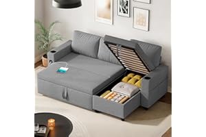 Hello-5ive Sofa Bed, L-Shaped Sleeper Sofa Couch with USB & Type-C Ports, 3 Seater Pull Out Corner Sofa Bed with Storage Chaise, Cup Holder, Sectional Sofa for Living Room, Dark Grey