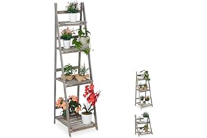 Relaxdays Soporte para Plantas, 4 Niveles, Estantería para Macetas, Madera, Plegable, Jardinera, 160x41x50 cm, Gris