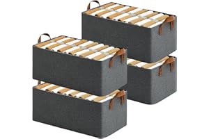 DAREV 4 Pcs Wardrobe Organizer for Clothes with Metal Frame Rectangle Storage Baskets for Clothing Fabric Storage Box with Handles Shelf Basket for Storage Clothes Pants Jeans Sweater (Grey)