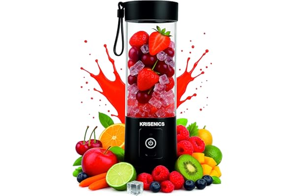 Portable 6-Blade Juicer Blender with built-in Jar, Juice Mixer Bottle,Fruit Juicer Machine,USB Rechargeable Personal Size Juicer Grinder for Juices, appliance for Protein&Milk Shakes (Black, 380ml)