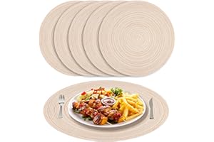 NAKIHOUSE Platzsets Rund Beige Geflochten Tischsets 6er Set Hitzebeständigem Tisch Tischsets Waschbar für Küche Abendessen 38cm