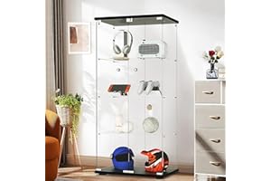 ‎APLANCEE Aplancee Glasvitrine Standvitrine in Schwarz, 164 * 36.3 * 80.5cm Vitrinenschrank mit 4 Glasböden & 2 Türen aus gehärtetem Glas, Modern Glas Schrank für Wohnzimmer Büro Sammlerstücke Bücher Wein