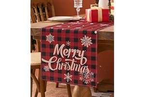 Vorysum Natalizie Runner Tavola Moderno Rosso 40 x 140 cm Runner Autunnale Decorazioni Natalizie per la Casa Lino Griglia Geometrica Runner Natalizio Fiocco di Neve Tovagliette di Natale