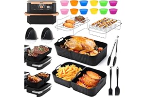 PUOSIKE Silicone Moule Air Fryer pour Ninja Foodi Flex 10.4 L AF500EU, Dual Zone Ninja Air Fryer Accessoires Moule Silicone Air Fryer,Grilles (1x10,4L / 2x5,2L)