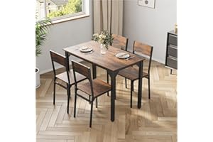 Warmiehomy Dining Table and Chairs Set 4, Kitchen Table with 4 Chairs Modern Rectangular Metal Frame & MDF Board Dining Furniture Set for Dining Room, Living Room,Brown,105x60x76CM