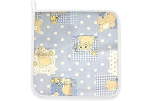 Panini Tessuti, Tovagliolo Salvietta Orsetti(31x31 cm) Fantasia per asilo e scuola materna- 100% cotone- Made in Italy Set Asilo Da Ricamare per la pappa e la merenda Orsetti Api Azzurro