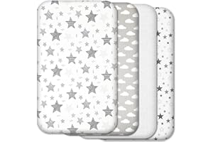 SELEMAVI Next to Me Crib Sheets – 4 Pack Baby Crib Fitted Sheets Set - 100% Cotton, Soft & Breathable, to fit Bedside Cribs - Made in Europe – 83 x 50 cm (Grey Patterns, 83x50cm)