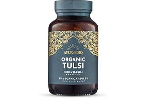 AYURVEDIQ WELLNESS Ayurvediq Organic Tulsi Capsules x60 500mg (Ocimum Sanctum) – Tulsi/Organic Holy Basil Capsules - 100% Soil Association Organic Stress, Immunity Health and Wellbeing Supplements