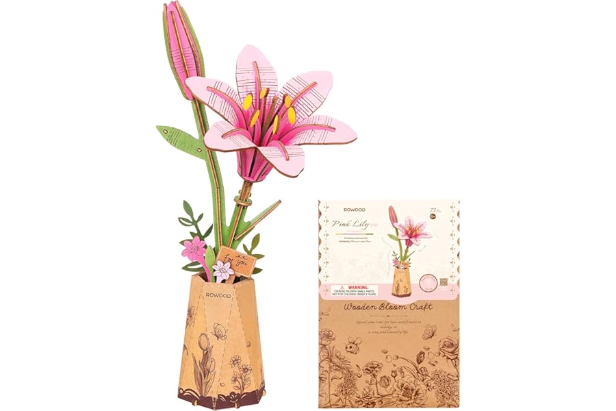 rowood 3D Puzzle DIY Wooden Flower, Artificial Flowers Model Kits to be Assembled, Craft Set for Adults, Best Home Décor and Valentine Toy Gift Kit