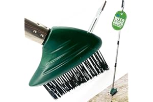TDBS THE DUSTPAN AND BRUSH STORE Angled Weed Remover Tool Brush Long Handle with Built-In Weed Scraper Tool, Moss Remover Patio Brush, Metal Bristles for Removing Moss, Ideal for Garden, Driveway, and Block Paving Patio Cleaner