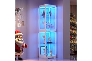 ‎FREDEES FREDEES Vitrine mit 3-LED Leuchten und Human Body Sensor, 65 Zoll hohe 4-stöckige und Glasvitrine mit Türen, Bücherregal für Sammlerstücke, weiß