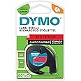 DYMO LetraTag Plastic Labels , Authentic, 12 mm x 4 m Roll , Black Print on Red Labels , Self-Adhesive Multipurpose Labels for LetraTag Label Makers