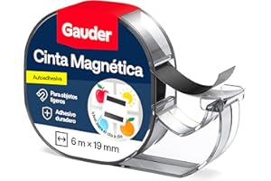 GAUDER Cinta Magnética con Dispensador - Tira Magnética Autoadhesiva para Objetos Ligeros - Cinta Imantada Recortable para Postales y Fotos sobre Superficies Metálicas (6 m x 19 mm)
