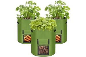 keilend Potato Grow Bags 10 Gallon, 3 Pack Non-woven Fabric Tomato Grow Bag with Solid Handles, Breathable Potato Planter for Vegetables, Flowers and Fruits - Green