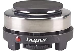 BEPER P101PIA002 - Plaque de Cuisson Electrique en Acier Inoxydable, 5 Niveaux de Cuisson, Plaque Portable pour Camping de 10 cm, 500W