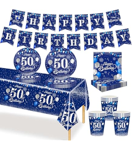 Kit Decorazioni Compleanno Blue-y - 88 Pezzi Per 16 Persone | Tovaglia, Piatti, Bicchieri, Palloncini - Foto 10