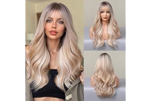 Esmee Sintetico Parrucca con Frangia Ombre Bionde Lungo Ondulato Capelli Parrucca le Donne Resistente al Calore Fibra Cosplay Quotidiano Partito Parrucche 22 Pollic