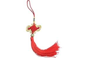 Makhry 10pcs 10 Pulgadas Hilo de Seda Hecho a Mano Nudo Chino Borla con Oro Satinado Seda Hecho Nudos Chinos para el Hogar y la Entrega de Coches Decoración (Rojo)