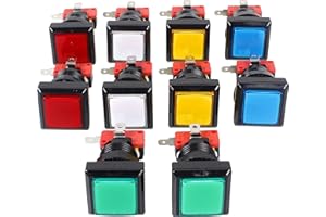 EG STARTS 10x Arcade forma cuadrada botón luminoso LED con micro switch En la arcada de la máquina de juego consolas de videojuegos Jamma kit de piezas de la lámpara 12V 33mm Botones