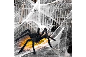 OBIDER 330g Giant Halloween Spider Web Decoration, Stretchy 1800sqft Cobwebs + One Big Spider with Lights + 50pc Mini Spiders for Outdoor/Indoor Halloween Decorations