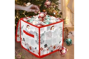 Boite Rangement Boule, ZoneYan Boite Rangement, Boîte de Rangement Pliable, Boîte à Boules Transparente en Plastique, pour Sapin de Noël Ornements Fête Décoration (Père Noël)