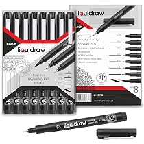 Funnasting Set 9 Penne Fineliner Professionali Nero | 8 Spessori (0.05-0.8mm) + 1 Pennello | Impermeabili Per Disegno, Schizzi, Ufficio