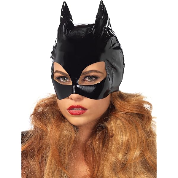 BOOSHMall Maschera Catwoman in Pelle PU Nera - Mezza Maschera per Carnevale, Halloween, Festa, Cosplay, Ballo, Natale - Accessori