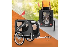 Hauki Fahrradanhänger & Hundebuggy 2in1 klappbar, Schwarz-Grau, 130x72x90 cm, Hundeanhänger für Hunde bis 40kg, Anhänger mit Reflektoren/Leine/Flagge, Hundefahrradanhänger Hundewagen Hundetransporter