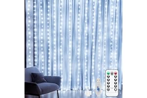 BUUDALA Guirlande Lumineuse 3m×3m USB Rideau Lumineux Noel Intérieur, 300 LED Avec 8 Modes De Télécommande, Fonction Minuterie Luminosité Réglable, Guirlande LED Decoration de Noël, Mariage-Blanc Froid