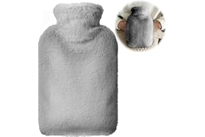 OVOOKER Borsa Acqua Calda con Coperchio Morbid in Peluche - Bottiglia d'acqua Calda da 2L a Prova di Perdite con Tasca a Canguro, Borse Calde per Bambini e Adulti, Fornire Calore e Comfort, Grigio