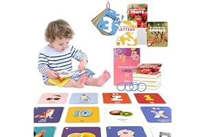 Richgv High Contrast Colorful Flash Cards for Baby. 4 packs Cognitive Cards. 50pcs 100 pages. Including Animal, Fruit, Alphabet, Numbers, Preschool Learning Cards, Visual Stimulus Toy for 6-36 months