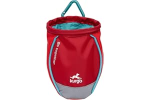 Kurgo Pochette à friandises Go Stuff It pour Chien, Fixation à Mousqueton ou Bretelles à Clips, Cordon de Serrage, Poche zippée, Bande réfléchissante, Taille Unique, Rouge