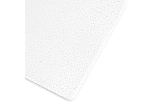 The Little Green Sheep Sábana bajera ajustable para cuna, lino orgánico y mezcla de algodón, para cunas y camas de 60 x 120 cm – 70 x 140 cm, color blanco con estampado de arroz