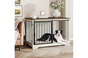Hzuaneri Cage pour Chien, 100 cm Meuble Cage Chien, Cage Chien Interieur avec Porte coulissante, 2 Portes, Niche Moderne pour Chiens, 100 x 60 x 68 cm, Blanc et Marron DFC02314B