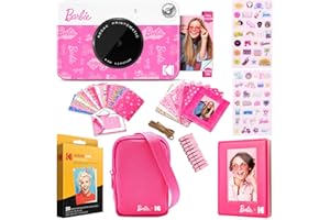 Kodak x Barbie Printomatic Sofortbildkamera – Geschenk-Bundle: Signature Style + Barbie Kameratasche, Fotoalbum, Sticker, Hängerahmen, 50 Sticker & Zink-Papier (20 Blatt)