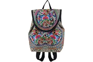 OFKPO Bolso Hecho a Mano de la Mochila del Viaje de la Mochila de la Flor del Bordado étnico de Las Mujeres