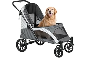 PawHut Carrito para Perros Plegable Cochecito para Perros Grandes hasta 30 kg con Ruedas Grandes Correas de Seguridad Marco Amortiguador Cojín Lavable 124x67x100 cm, Gris Oscuro