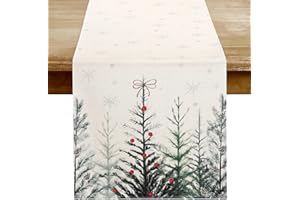DakTou Camino de Mesa Navideño Verde 33x183cm, Adornos de Navidad para la Mesa, con Copos de Nieve Dorado y Árboles de Navidad Verdes, Table Runner Lavable Poliéster, para Comedor Decoracion
