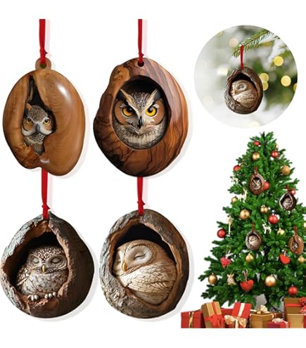 Décorations De Noël Animal Ornement Acrylique 2D Interieur Boules De Noel Arbre De Noël Motif Animal Personnalisable Décoration à Suspendre Animale, Hibou écureuil Hérisson (A07-A, One Size