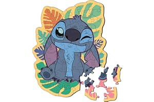 Trefl - Puzzle in Legno: Lilo & Stitch, L’Allegro Stitch - 50 Pezzi, Puzzle ad Incastro Wooden Puzzle, Forme Irregolari, 10 Personaggi, per Bambini dai 5 anni