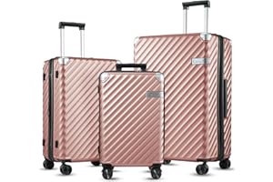 LUGGEX Trolley Koffer Set 3 stück mit 4 Rollen - Polycarbonat Erweiterbarer Hartschalen Koffer mit TSA Schloss, Koffer Set für Müheloses Reisen, S-M-L (Rosegold)