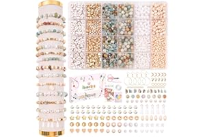 JHWELRG Natürliche Amazonit Edelsteinperlen Set,Perlen für Armbänder Selber Machen mit Anhänger Buchstabenperlen zum Basteln DIY Armband Schmuck,Halsketten- Geschenke für Kinder Erwachsene